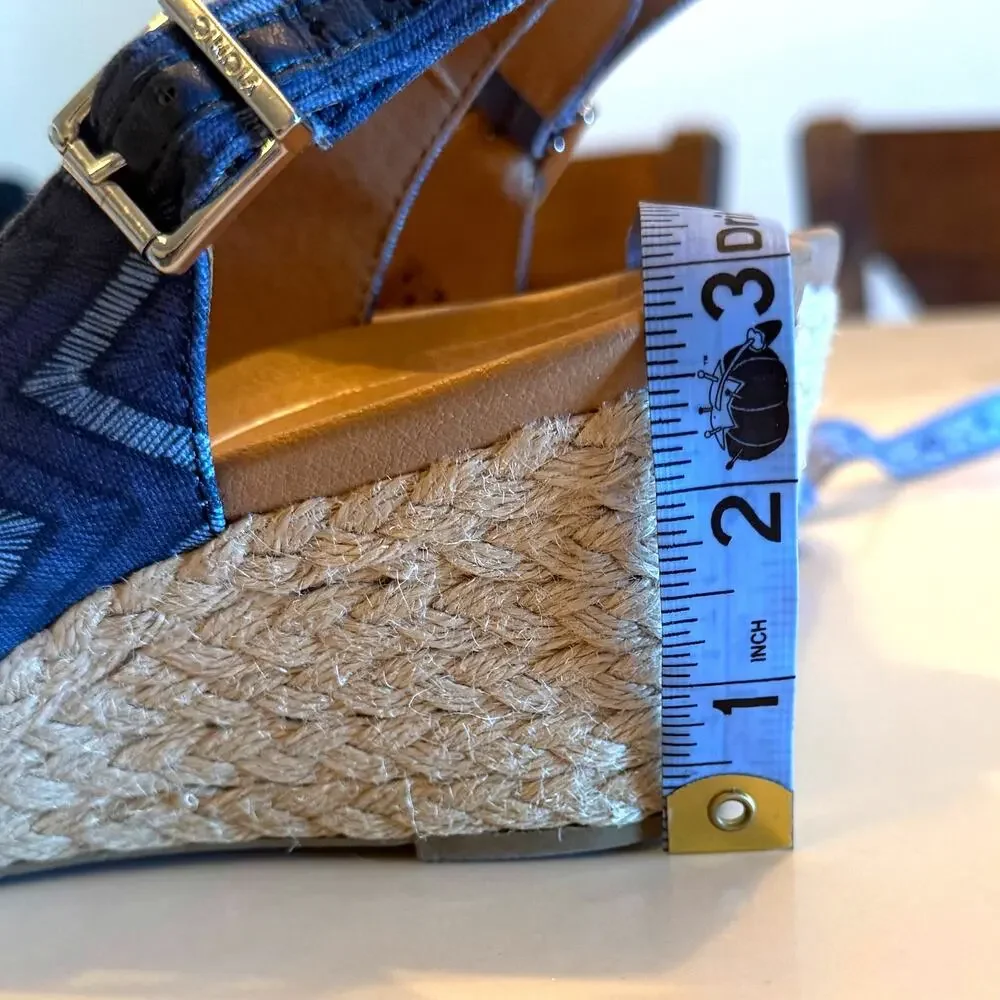 Vionic Aruba Coralina Navy Blue Chevron Espadrilles Wedge Sandals Like New 7 - Picture 8 of 8